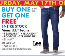 Boscov's ENTIRE STOCK Mens LEE Jeans offer