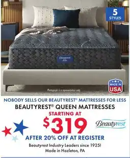 Boscov's BEAUTYREST QUEEN MATTRESSES offer
