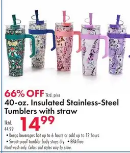 Boscov's 40-oz. Insulated Stainless-Steel Tumblers with straw offer