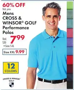 Boscov's Mens CROSS & WINSOR GOLF Performance Polos offer