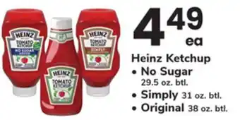 ACME Heinz Ketchup, No Sugar 29.5 oz. btl., Simply 31 oz. btl., Original 38 oz. btl offer