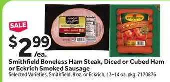 Stop&Shop Smithfield Boneless Ham Steak, Diced or Cubed Ham or Eckrich Smoked Sausage offer