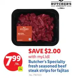 Lidl Butcher's Specialty fresh seasoned beef steak strips for fajitas offer
