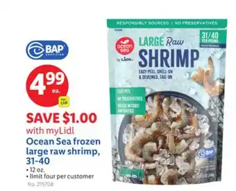 Lidl Ocean Sea frozen large raw shrimp, 31-40 offer