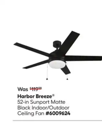 Lowe's Harbor Breeze 52-in Sunport Matte Black Indoor/Outdoor Ceiling Fan offer