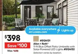 Lowe's 11-ft Blue Offset Patio Umbrella with Solar-Powered LED Lights offer