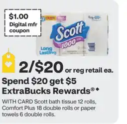 CVS Scott bath tissue 12 rolls, Comfort Plus 18 double rolls or paper towels 6 double rolls offer