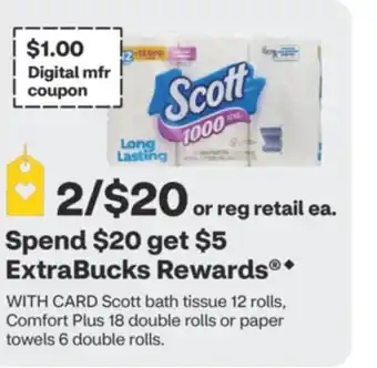 CVS Scott bath tissue 12 rolls, Comfort Plus 18 double rolls or paper towels 6 double rolls offer