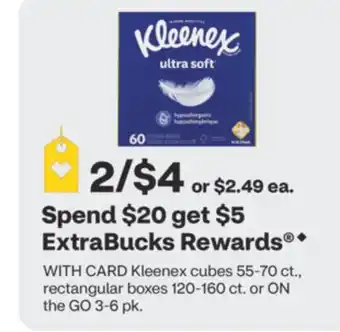 CVS Kleenex cubes 55-70 ct., rectangular boxes 120-160 ct. or ON the GO 3-6 pk offer
