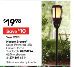 Lowe's Solar-Powered LED Flicker-Flame Tiki Torch offer