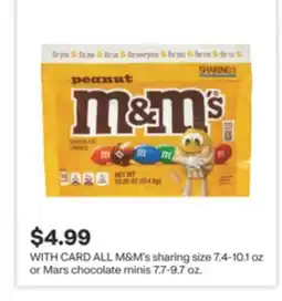 CVS ALL M & M' s sharing size 7.4-10.1 oz or Mars chocolate minis 7.7-9.7 oz offer