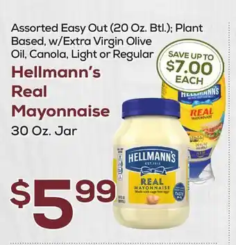 DeCicco & Sons Hellmann's Real Mayonnaise 30 Oz. Jar offer