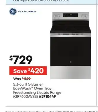 Lowe's 5.3-cu ft 5-Burner EasyWash Oven Tray Freestanding Electric Range offer