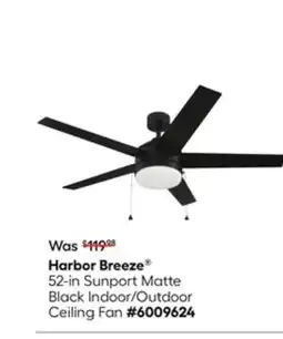 Lowe's 52-in Sunport Matte Black Indoor/Outdoor Ceiling Fan offer