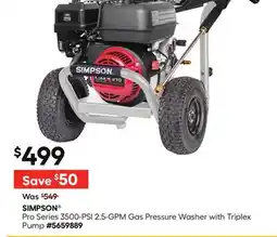 Lowe's SIMPSON Pro Series 3500-PSI 2.5-GPM Gas Pressure Washer with Triplex Pump offer