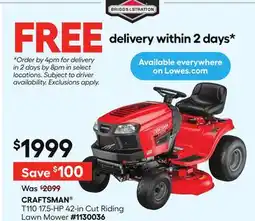 Lowe's T110 17.5-HP 42-in Cut Riding Lawn Mower offer