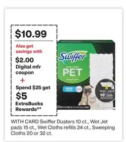 CVS Swiffer Dusters 10 ct., Wet Jet pads 15 ct., Wet Cloths refills 24 ct., Sweeping Cloths 20 or 32 ct offer