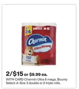 CVS Charmin Ultra 6 mega, Bounty Select-A-Size 3 double or 2 triple rolls offer