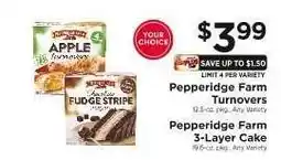 ShopRite Pepperidge Farm Turnovers or 3-Layer Cake offer