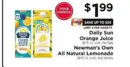 ShopRite Daily Sun Orange Juice / Newman's Own All Natural Lemonade offer