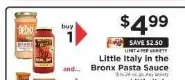ShopRite LITTLE ITALY IN THE BRONX PASTA SAUCE offer