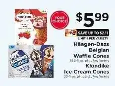 ShopRite Häagen-Dazs Belgian Waffle Cones / Klondike Ice Cream Cones offer