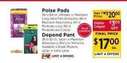 ShopRite Poise Pads or Depend Pant offer