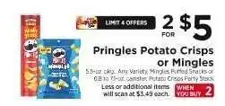 ShopRite Pringles Potato Crisps or Mingles offer