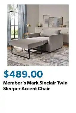 Sam's Club Member's Mark Sinclair Twin Sleeper Accent Chair offer