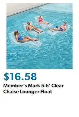 Sam's Club Member's Mark 5.6' Clear Chaise Lounger Float offer
