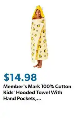 Sam's Club Member's Mark 100% Cotton Kids' Hooded Towel With Hand Pockets, Assorted Designs offer