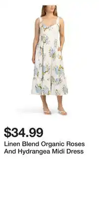 TJ Maxx Linen Blend Organic Roses And Hydrangea Midi Dress offer