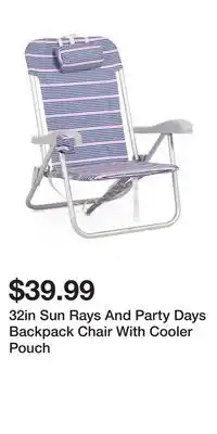 TJ Maxx 32in Sun Rays And Party Days Backpack Chair With Cooler Pouch offer