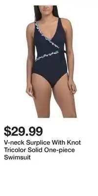 TJ Maxx V-neck Surplice With Knot Tricolor Solid One-piece Swimsuit offer