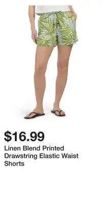 TJ Maxx Linen Blend Printed Drawstring Elastic Waist Shorts offer