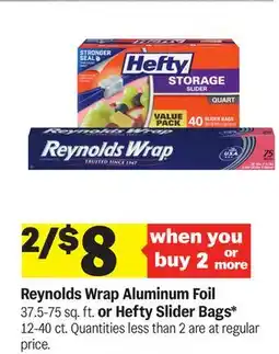 Meijer Reynolds Wrap Aluminum Foil 37.5-75 sq. ft. or Hefty Slider Bags* 12-40 ct offer