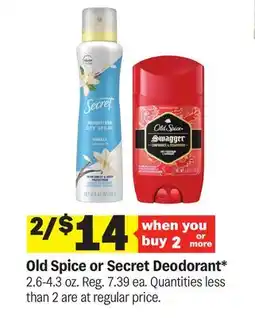 Meijer Old Spice or Secret Deodorant offer