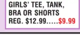 Dunham's Sports GIRLS' TEE, TANK, BRA OR SHORTS offer