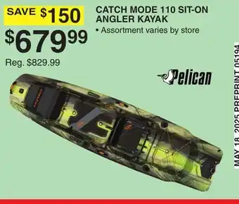 Dunham's Sports PELICAN CATCH MODE 110 SIT-ON ANGLER KAYAK offer