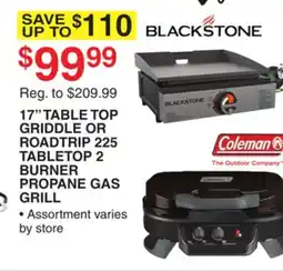 Dunham's Sports 17 TABLE TOP GRIDDLE OR ROADTRIP 225 TABLETOP 2 BURNER PROPANE GAS GRILL offer