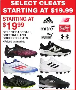 Dunham's Sports SELECT BASEBALL, SOFTBALL AND SOCCER CLEATS offer