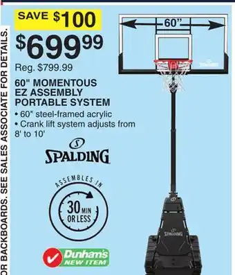 Dunham's Sports 60 MOMENTOUS EZ ASSEMBLY PORTABLE SYSTEM offer