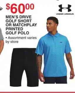 Dunham's Sports UNDER ARMOUR MEN'S DRIVE GOLF SHORT OR MATCHPLAY PRINTED GOLF POLO offer
