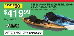 Dunham's Sports PELICAN REBEL 100XR SIT-IN OR REBEL 100XP SIT-ON ANGLER KAYAK offer
