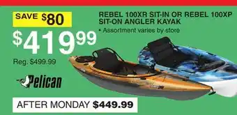 Dunham's Sports PELICAN REBEL 100XR SIT-IN OR REBEL 100XP SIT-ON ANGLER KAYAK offer