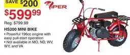 Dunham's Sports VIPER HS200 MINI BIKE offer