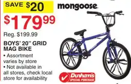 Dunham's Sports MONGOOSE BOYS' 20 GRID MAG BIKE offer