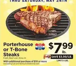 ShopRite Porterhouse or T-Bone Steaks offer