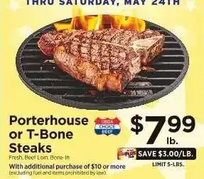 ShopRite Porterhouse or T-Bone Steaks offer