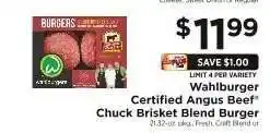 ShopRite Wahlburger Certified Angus Beef Chuck Brisket Blend Burger offer